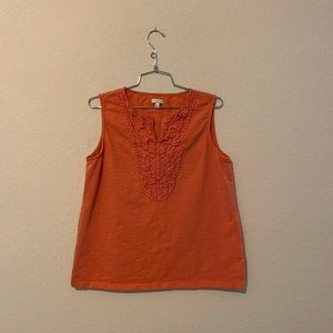 Orange Sleeveless Top With Crochet Detail